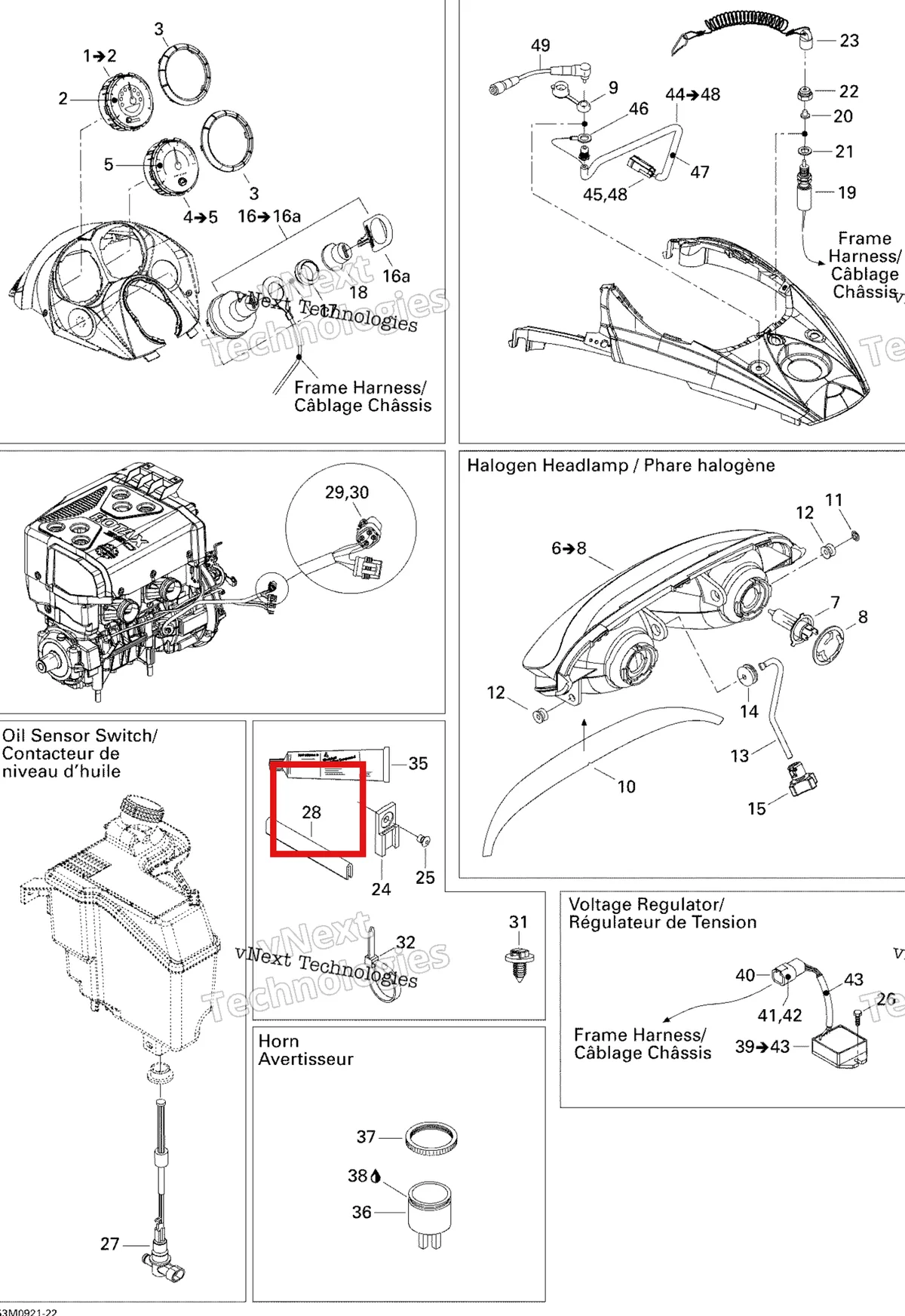 Деталь 509000263 (Планка) на схеме узла 2009 Ski-Doo GSX Fan Electrical Accessories