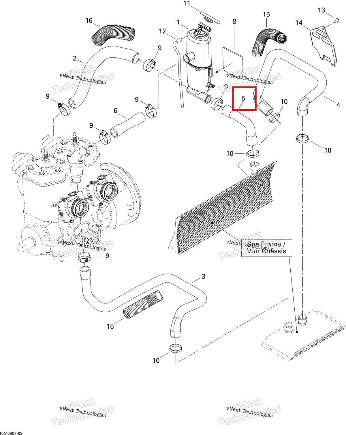 Деталь 509000266 (Шланг) на схеме узла 2008 Ski-Doo GTX LTD 600 HO SDI Cooling System