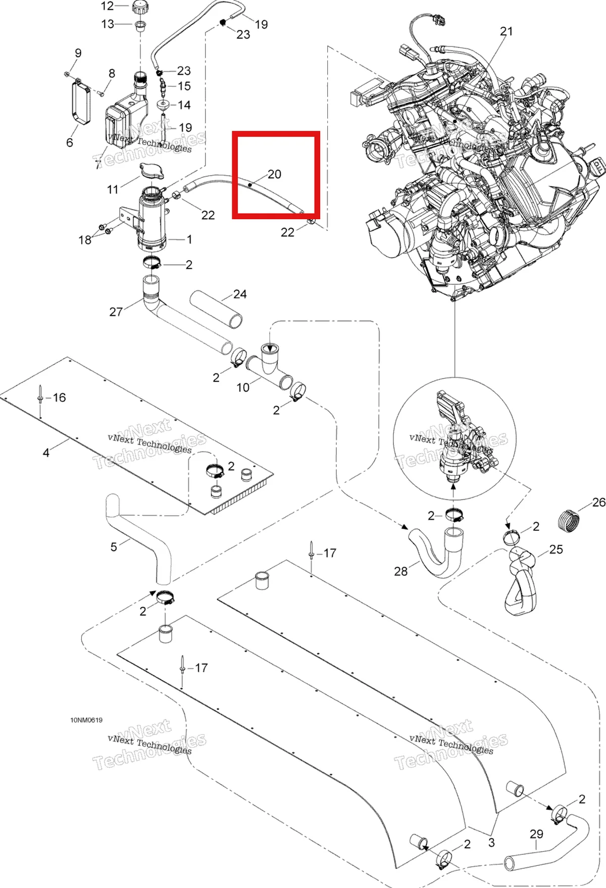 Деталь 509000304 (Шланг) на схеме узла 2006 Ski-Doo Expedition V-1000 Cooling System