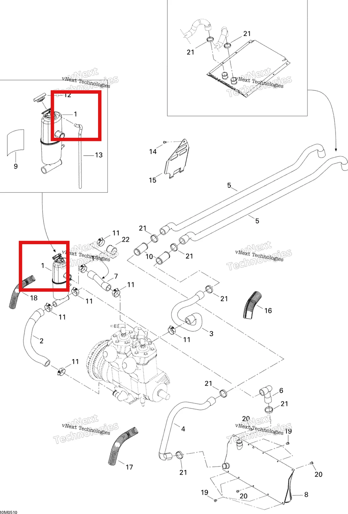 Деталь 509000325 (Расширительный бачок) на схеме узла 2005 Ski-Doo MX Z X 440 Racing Cooling System