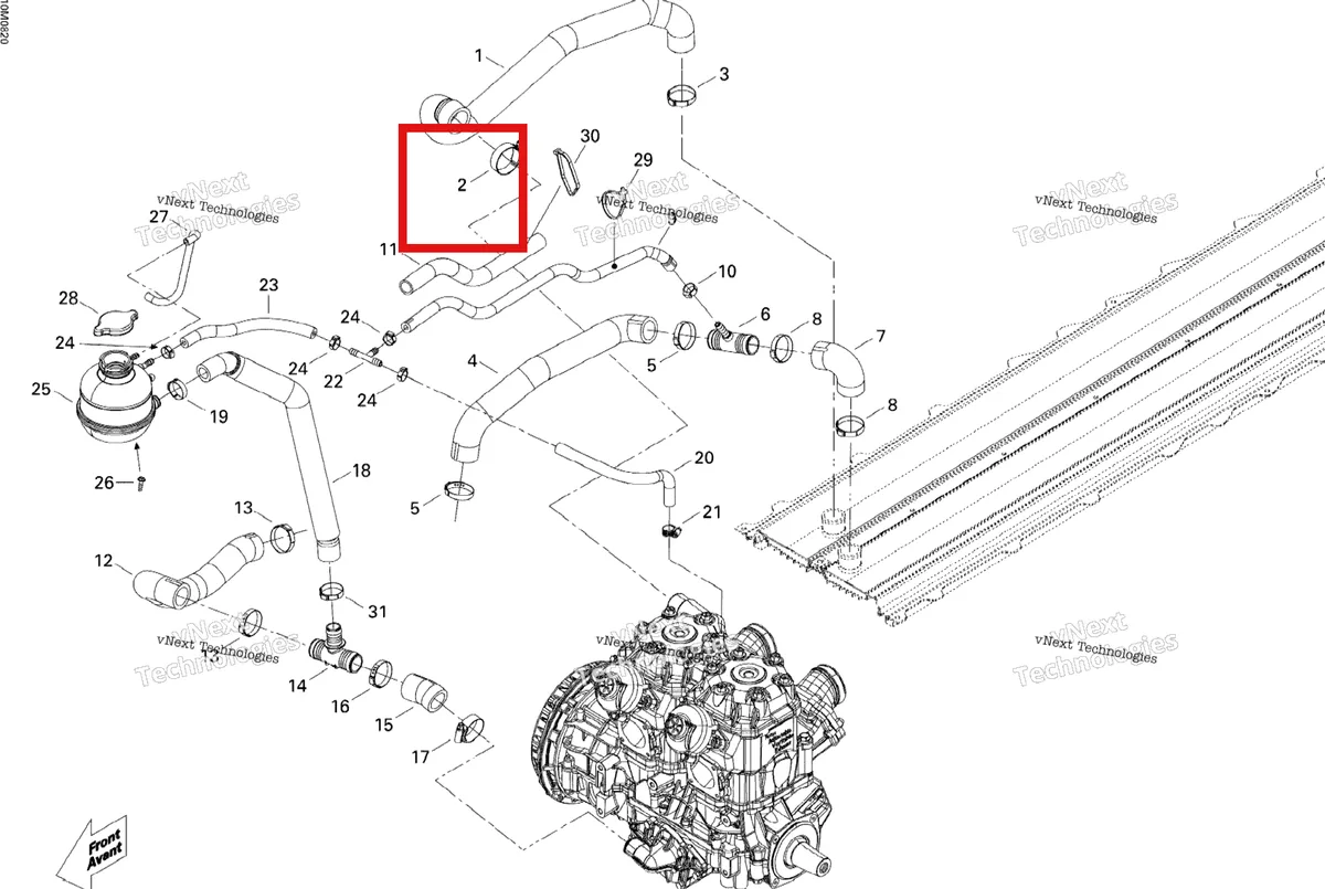 Деталь 509000352 (Зажим) на схеме узла 2008 Ski-Doo MX Z 600RS Cooling System
