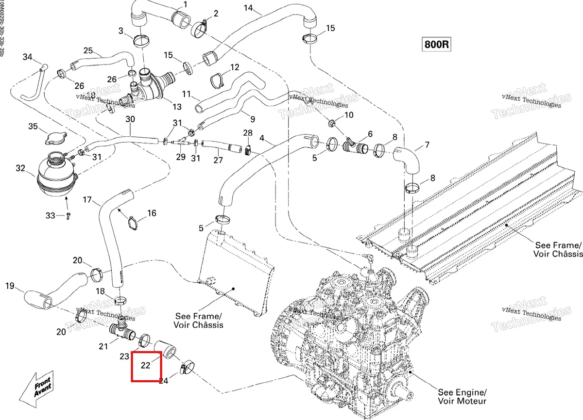Схема применяемости: Радиатор шланг Ski-Doo 509000371