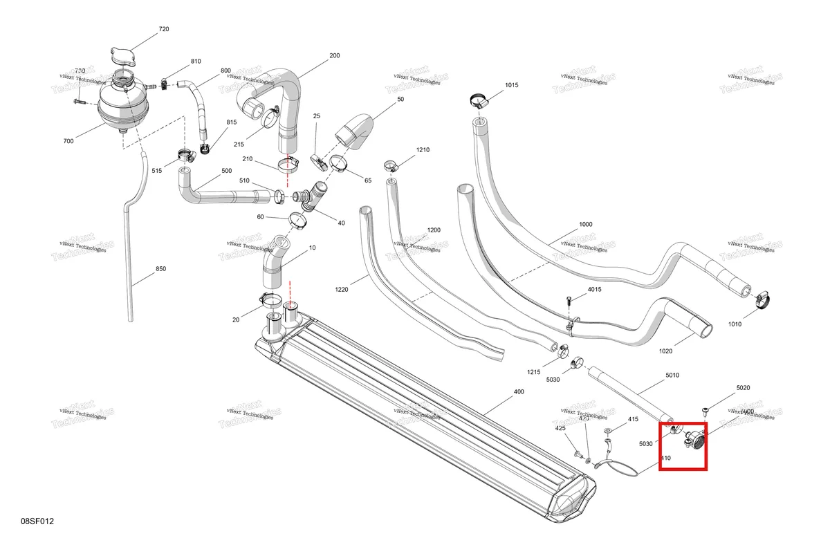 Деталь 509000372 (Тройник) на схеме узла 2026 Sea-Doo SPARK - 900 ACE - BASE - 61TA - Sunrise Orange - 2UP Engine - Cooling