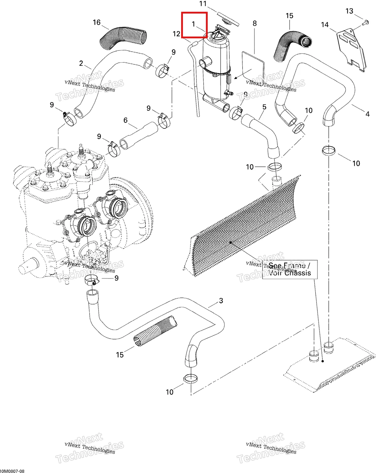 Деталь 509000408 на схеме узла 2008 Ski-Doo GTX LTD 600 HO SDI Cooling System