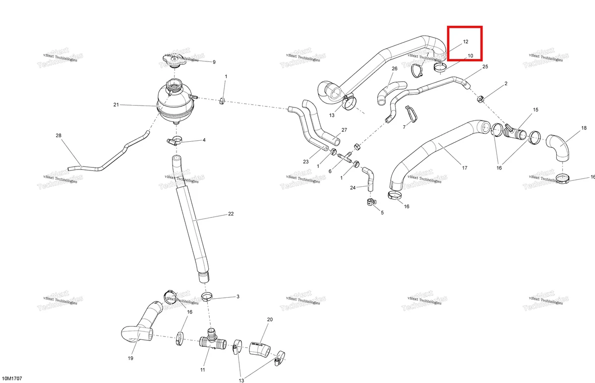 Деталь 509000431 (Патрубок) на схеме узла 2017 Ski-Doo MXZ 600 RS Cooling System