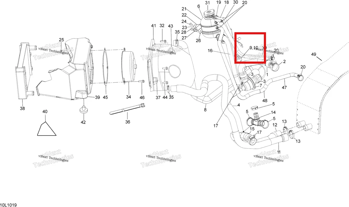 Деталь 509000480 (Выключатель) на схеме узла 2010 Ski-Doo Expedition TUV SE 600HO SDI XU Cooling System