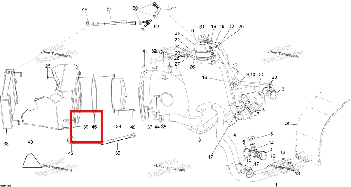Схема применяемости: Охлаждения вентилятор shroud Ski-Doo Expedition TUV 600 H.O. SDI REV-XU (2009) (509000489)
