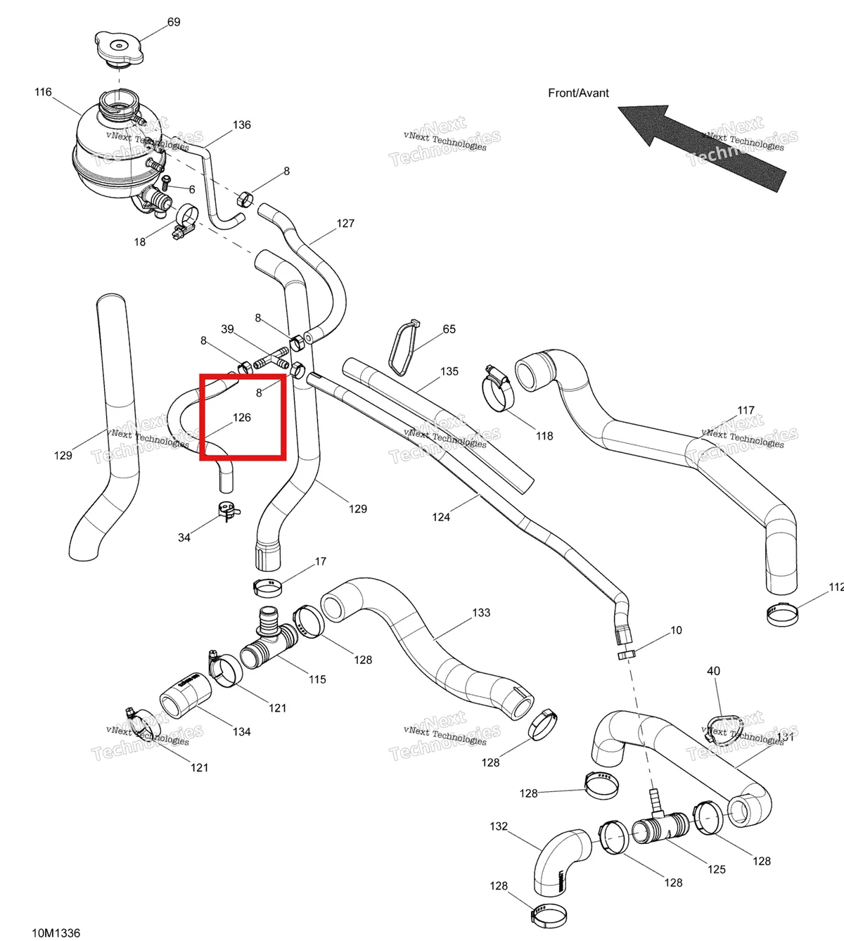 Деталь 509000518 (Шланг) на схеме узла 2013 Ski-Doo MXZ X 600RS XP Cooling System