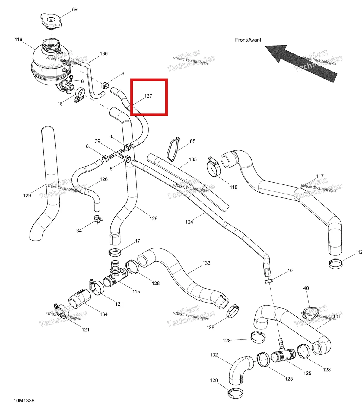 Деталь 509000519 (Шланг) на схеме узла 2013 Ski-Doo MXZ X 600RS XP Cooling System