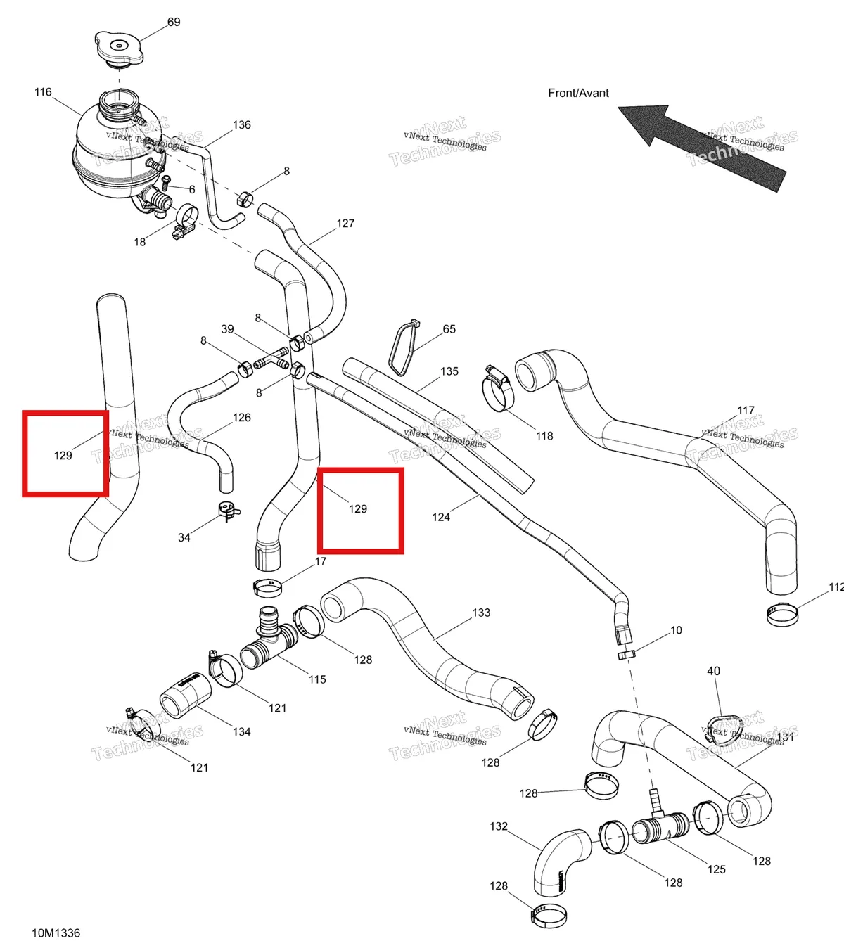 Деталь 509000551 (Шланг) на схеме узла 2013 Ski-Doo MXZ X 600RS XP Cooling System
