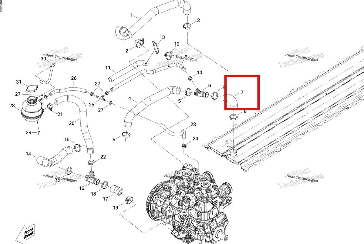 Деталь 509000554 (Шланг Радиатора) на схеме узла 2009 Ski-Doo MX Z X 600RS Cooling System