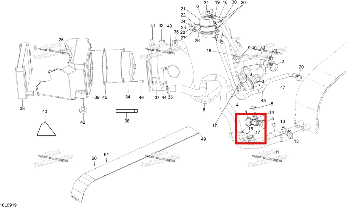 Схема применяемости: Радиатор шланг Ski-Doo Expedition TUV 600 H.O. SDI REV-XU (2009) (509000557)