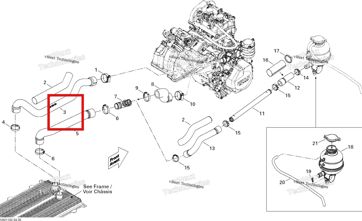 Деталь 509000561 (Патрубок) на схеме узла 2011 Ski-Doo Renegade Sport 600ACE Cooling System