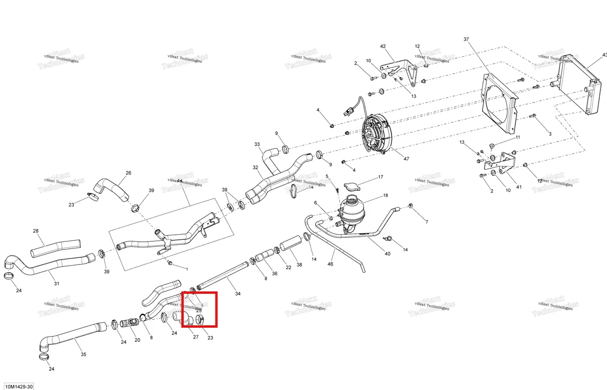 Деталь 509000563 (Шланг) на схеме узла 2014 Ski-Doo GRAND TOURING SPORT 600ACE XP Cooling System