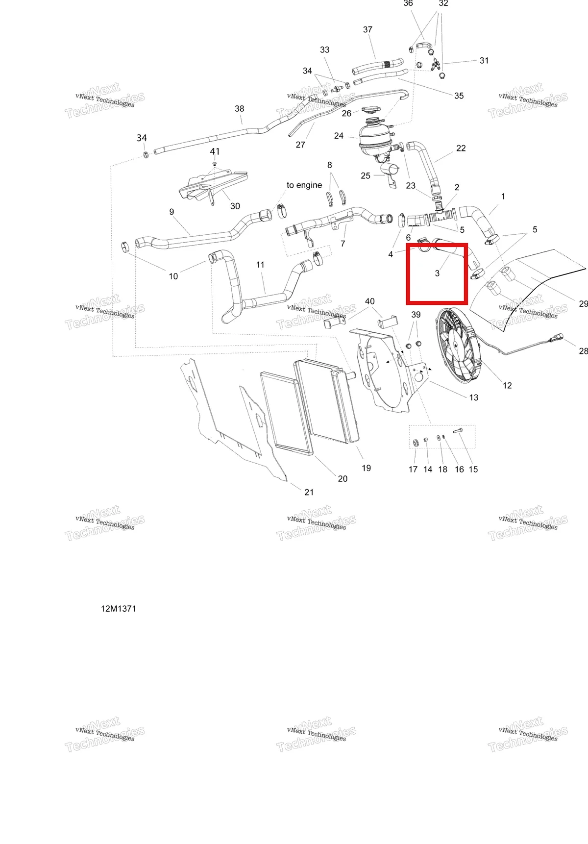 Деталь 509000592 (Деталь Hose, Thermostat->radiator) на схеме узла 2013 Ski-Doo EXPEDITION LE 1200 XU Cooling System