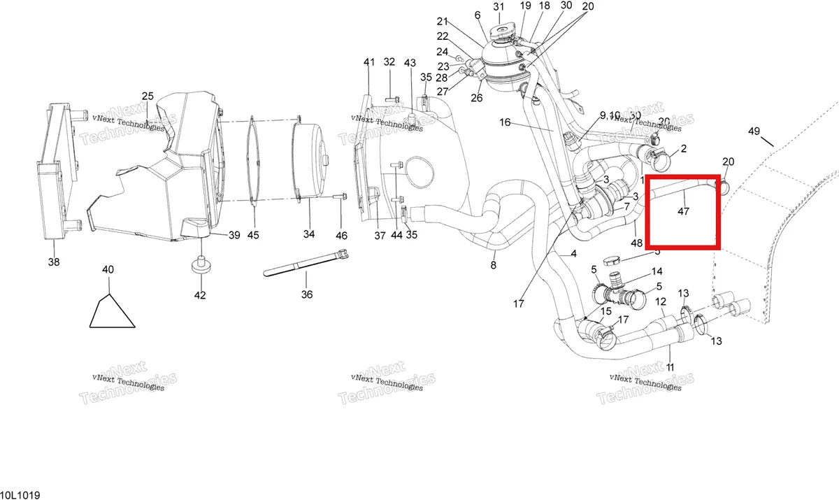 Деталь 509000601 (Шланг) на схеме узла 2010 Ski-Doo Expedition TUV SE 600HO SDI XU Cooling System