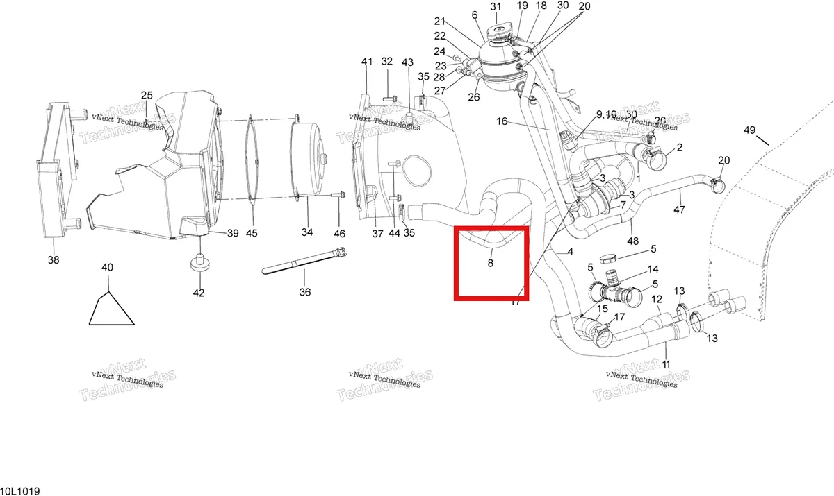 Деталь 509000653 (Шланг Радиатора) на схеме узла 2010 Ski-Doo Expedition TUV SE 600HO SDI XU Cooling System