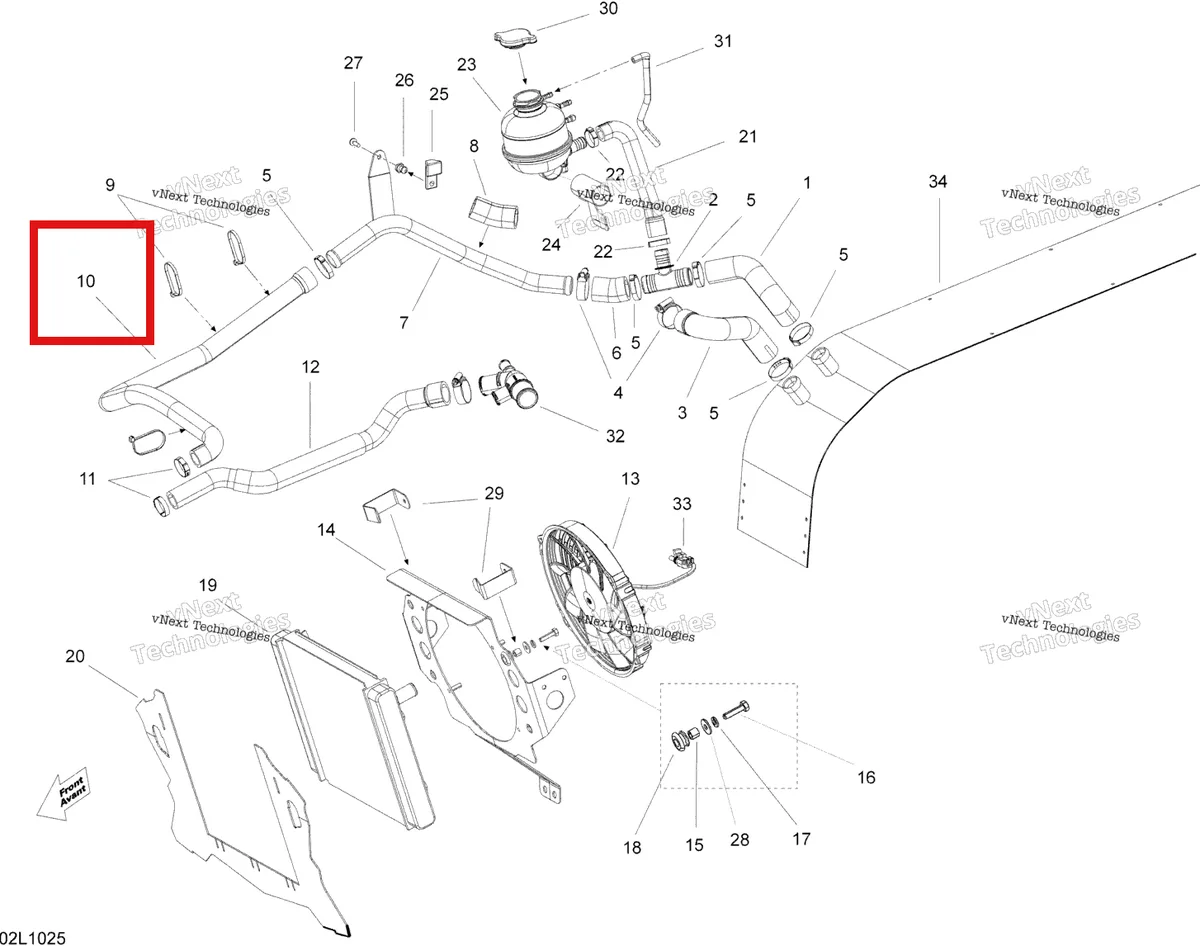 Деталь 509000662 (Деталь Hose, Front Rad) на схеме узла 2010 Ski-Doo Expedition TUV SE 1200 REV-XU Cooling System