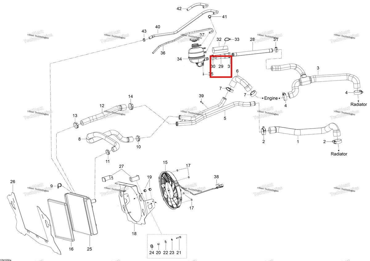 Деталь 509000698 (Шланг радиатора) на схеме узла 2015 Ski-Doo SKANDIC WT 600 ACE Cooling System
