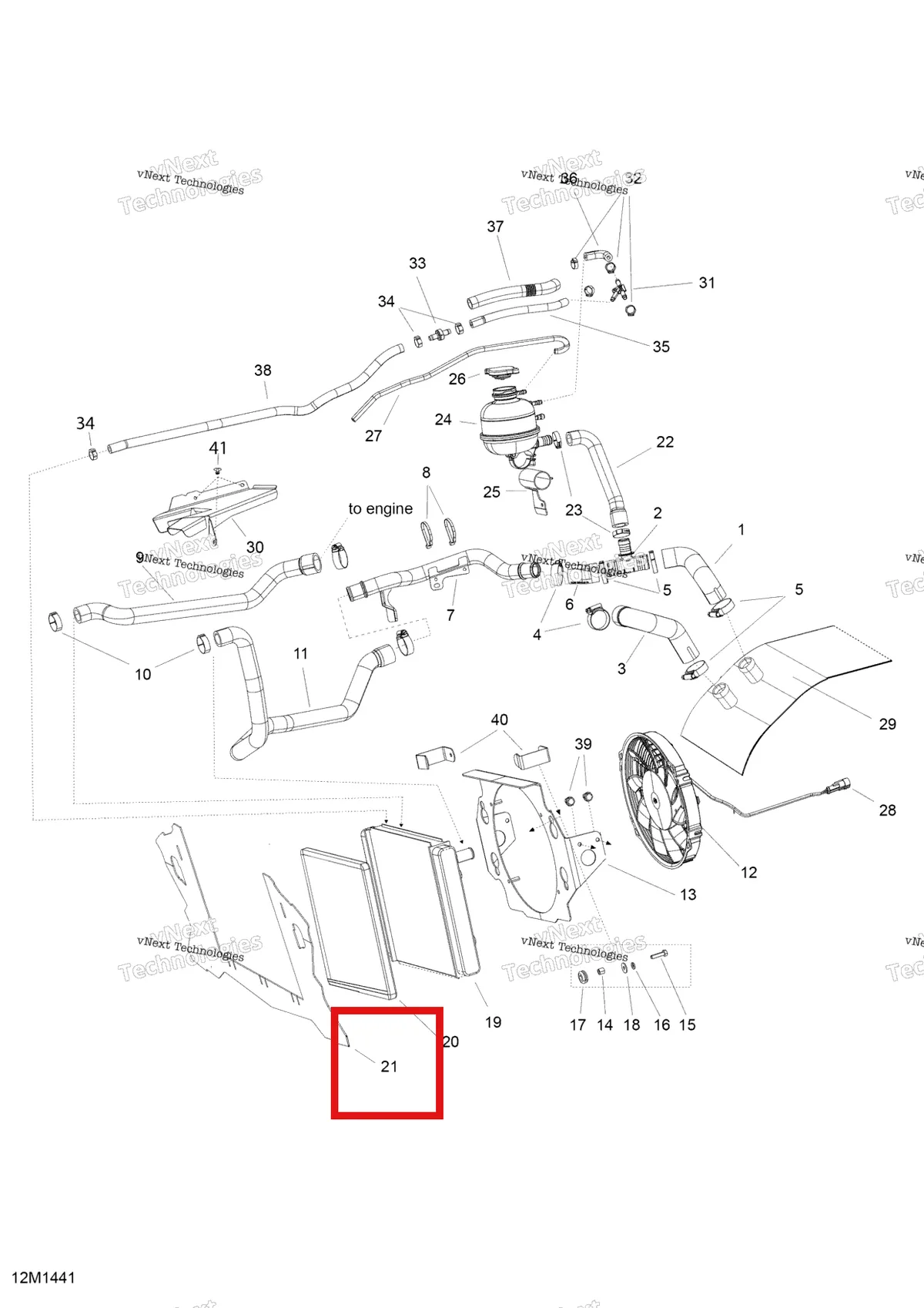 Деталь 509000700 (Дефлектор) на схеме узла 2014 Ski-Doo EXPEDITION LE 1200 XU Cooling System