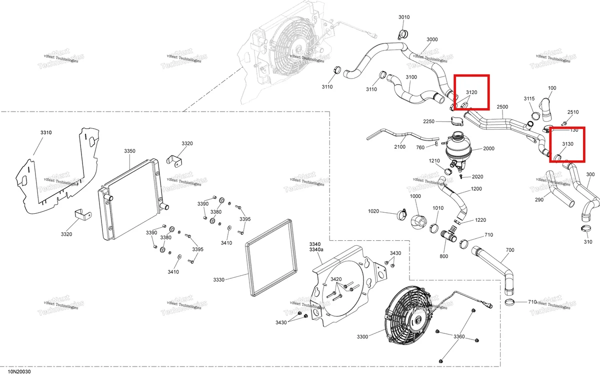 Деталь 509000735 (Хомут) на схеме узла 2020 Ski-Doo SKANDIC WT 600 ACE Cooling - System
