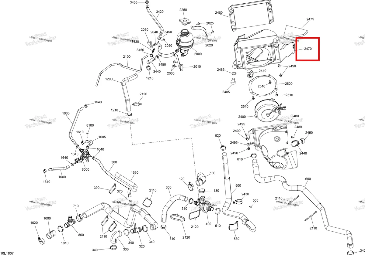 Деталь 509000739 (Деталь Cooling Fan Shroud) на схеме узла 2018 Ski-Doo SKANDIC 600HO E-TEC Cooling 600 Ho E-Tec