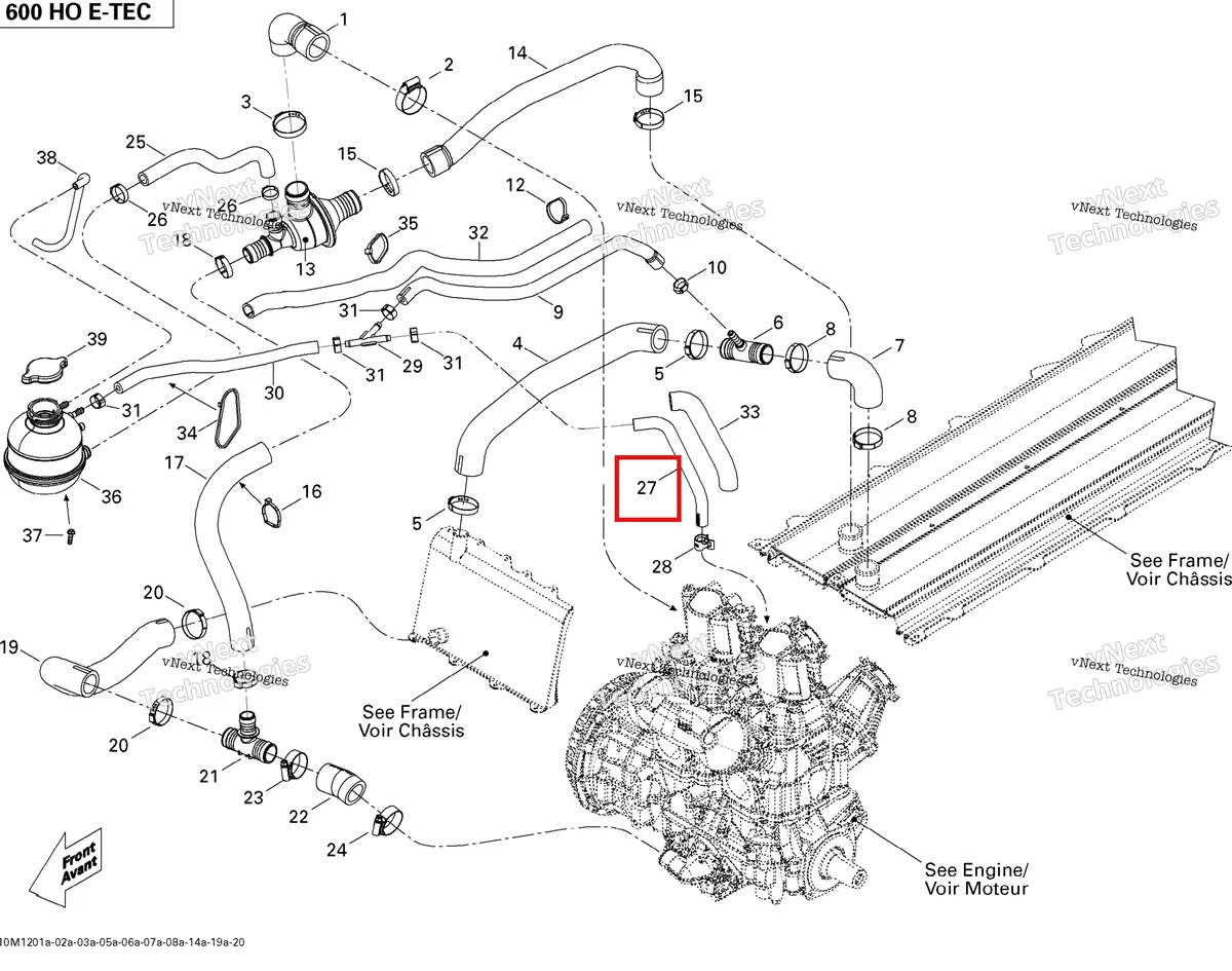 Деталь 509000741 (Сливной Шланг) на схеме узла 2012 Ski-Doo Grand Touring LE 600HOETEC XR Cooling System
