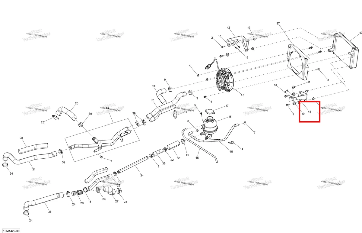 Деталь 509000754 (Суппорт) на схеме узла 2014 Ski-Doo GRAND TOURING SPORT 600ACE XP Cooling System