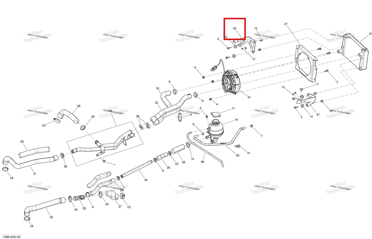 Деталь 509000755 (Суппорт) на схеме узла 2014 Ski-Doo GRAND TOURING SPORT 600ACE XP Cooling System