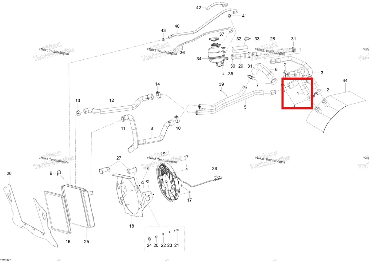 Деталь 509000762 (Деталь Hose, Tunnel Radiator) на схеме узла XU Cooling System