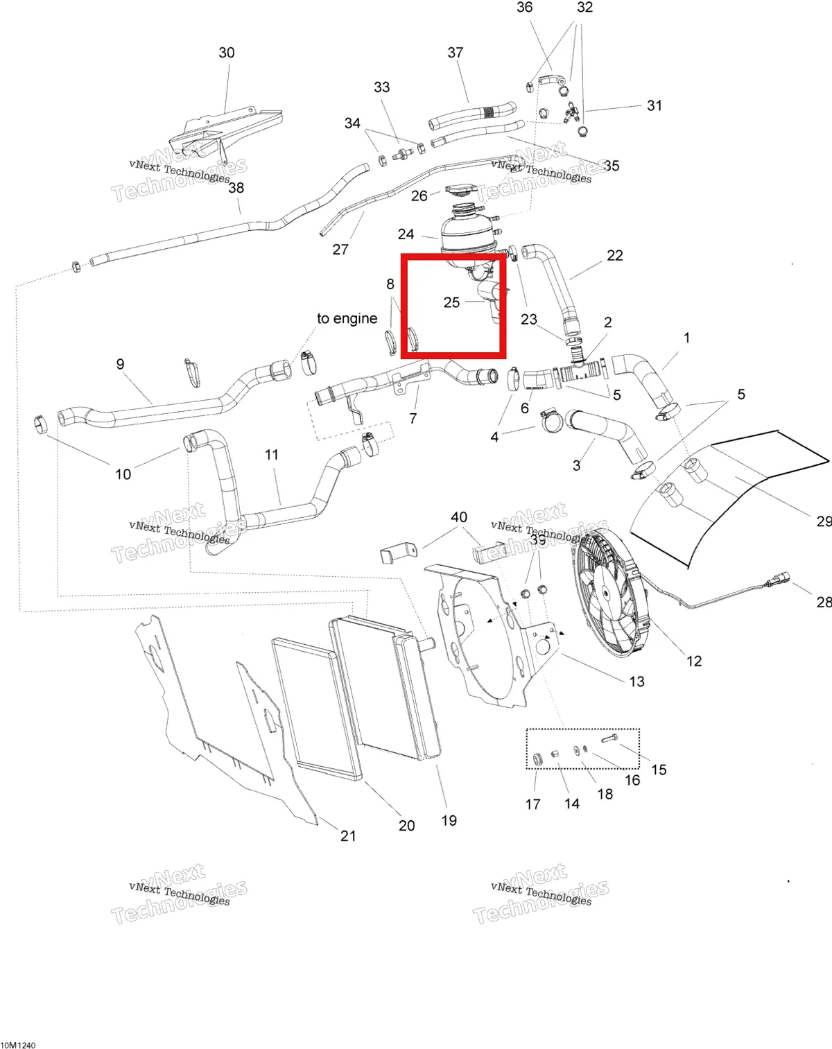 Деталь 509000809 (Деталь Reservoir Support) на схеме узла 2012 Ski-Doo Expedition SE 1200 XU Cooling System