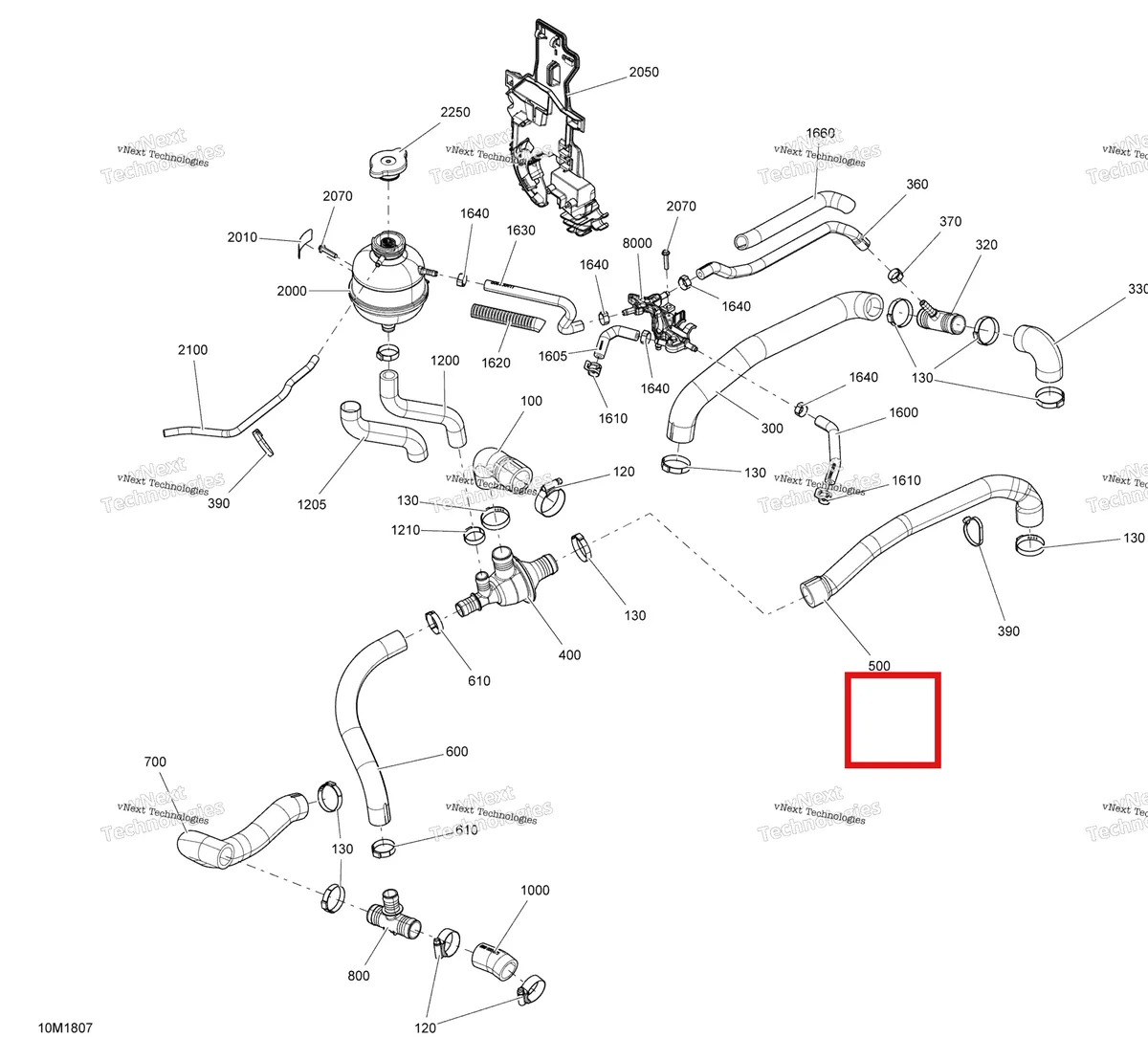 Деталь 509000812 (Шланг) на схеме узла 2018 Ski-Doo GRAND TOURING 600HO E-TEC Cooling - 600Ho E-Tec