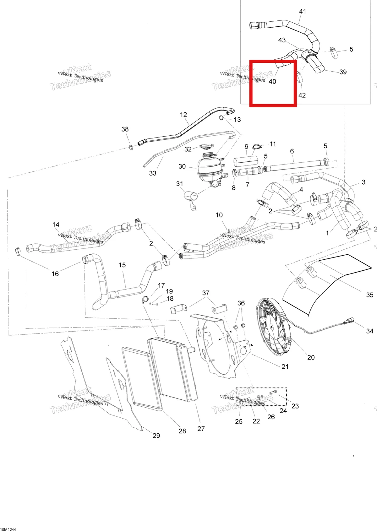 Деталь 509000829 (Деталь Hose - T-titting - Coolant Pump) на схеме узла Cooling System