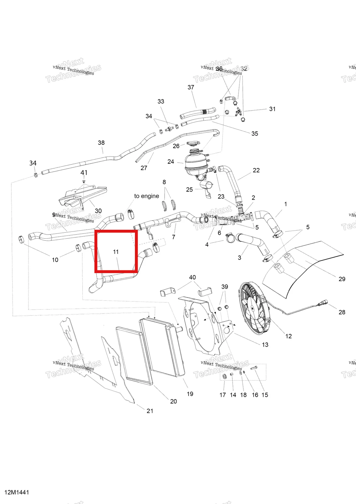 Деталь 509000832 на схеме узла 2014 Ski-Doo EXPEDITION LE 1200 XU Cooling System