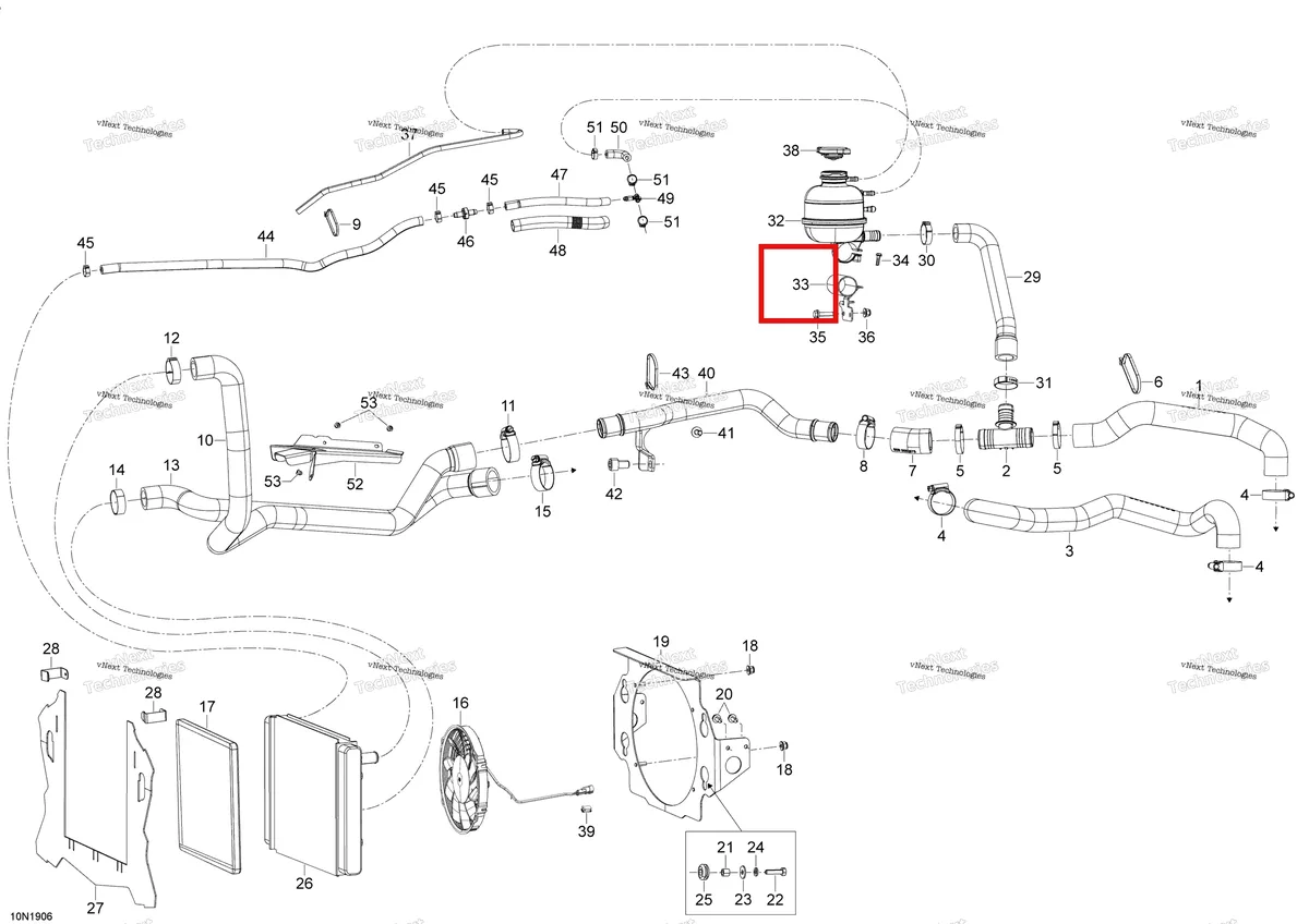 Деталь 509000856 (Деталь Reservoir Support) на схеме узла 2019 Ski-Doo EXPEDITION LE-SE 1200 4-TEC Cooling - 1200 4-Tec