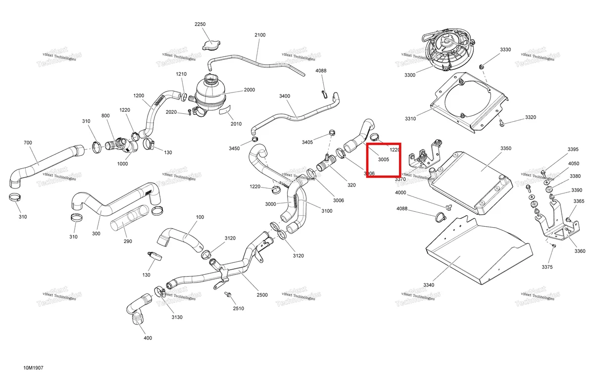 Деталь 509000862 (Шланг Радиатора) на схеме узла 2019 Ski-Doo GRAND TOURING 600 ACE Cooling - 600 Ace - Europe