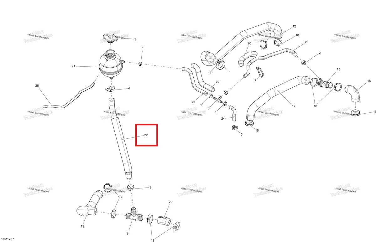 Деталь 509000901 (Шланг) на схеме узла 2017 Ski-Doo MXZ 600 RS Cooling System