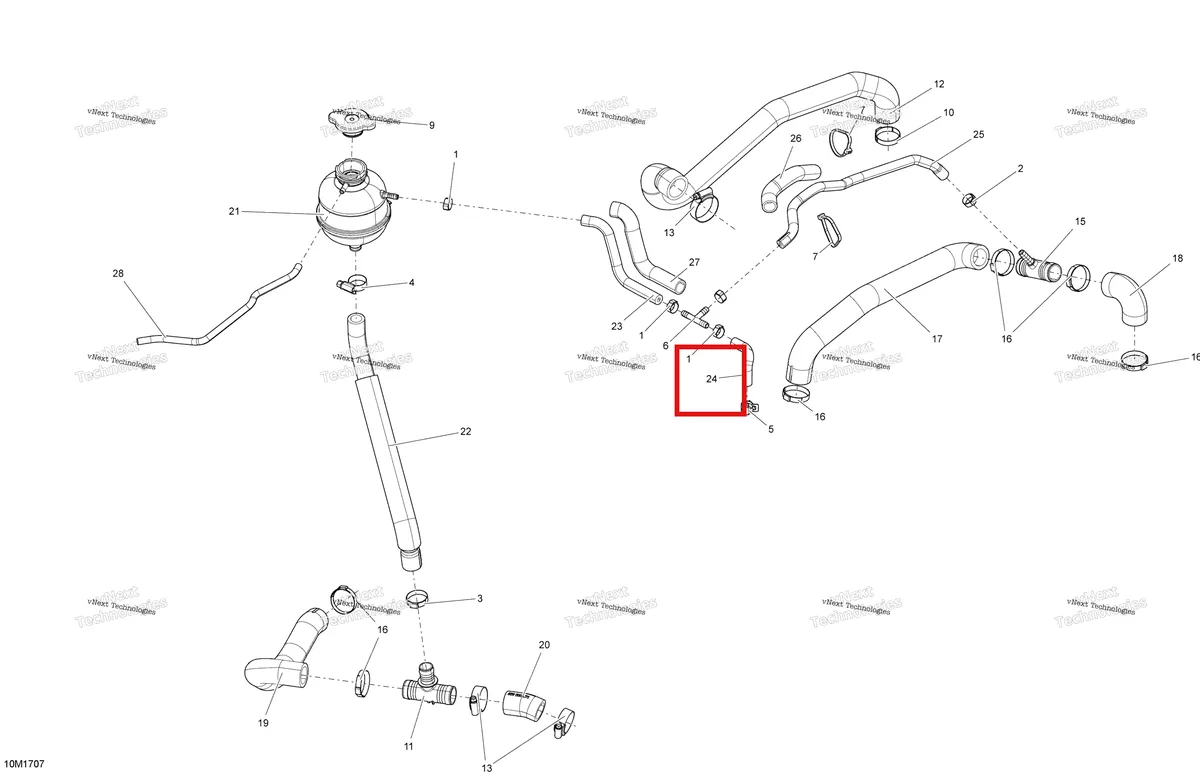 Деталь 509000904 (Шланг) на схеме узла 2017 Ski-Doo MXZ 600 RS Cooling System