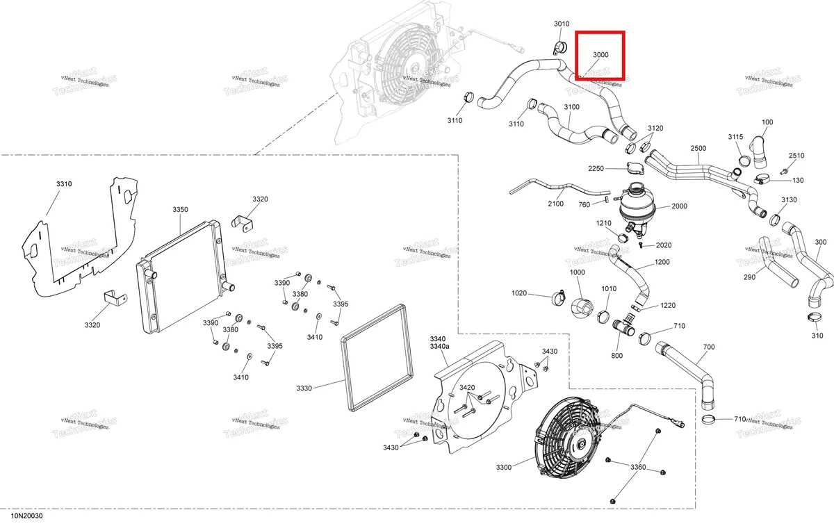 Деталь 509001000 (Деталь Air Radiator Hose) на схеме узла 2020 Ski-Doo SKANDIC WT 600 ACE Cooling - System