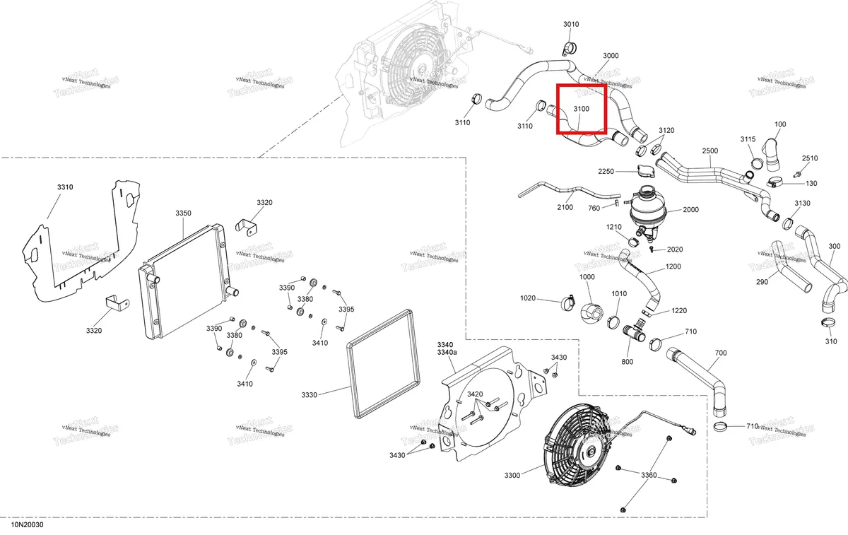Деталь 509001001 (Деталь Frint Air Radiator Hose) на схеме узла 2020 Ski-Doo SKANDIC WT 600 ACE Cooling - System