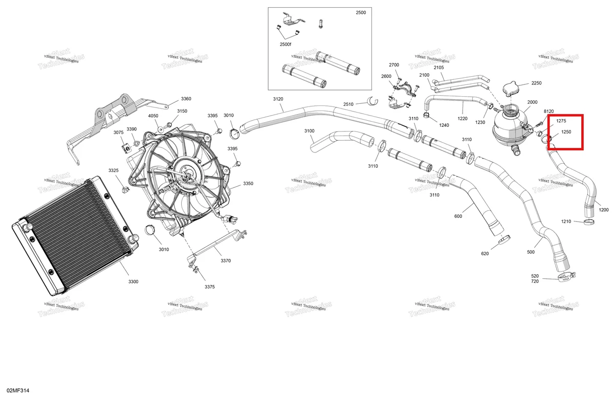 Деталь 509001041 на схеме узла 2026 Ski-Doo EXPEDITION - SPORT - 600 ACE - KCTB - Neo Yellow - 16X154X1.5CH Track Engine - Cooling