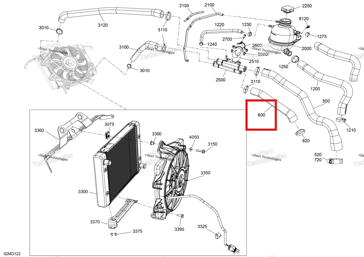 Деталь 509001072 на схеме узла 2024 Ski-Doo TUNDRA 600 ACE - LE - GNRA - Deep Black - 154X16X1.5CH Track Engine - Cooling