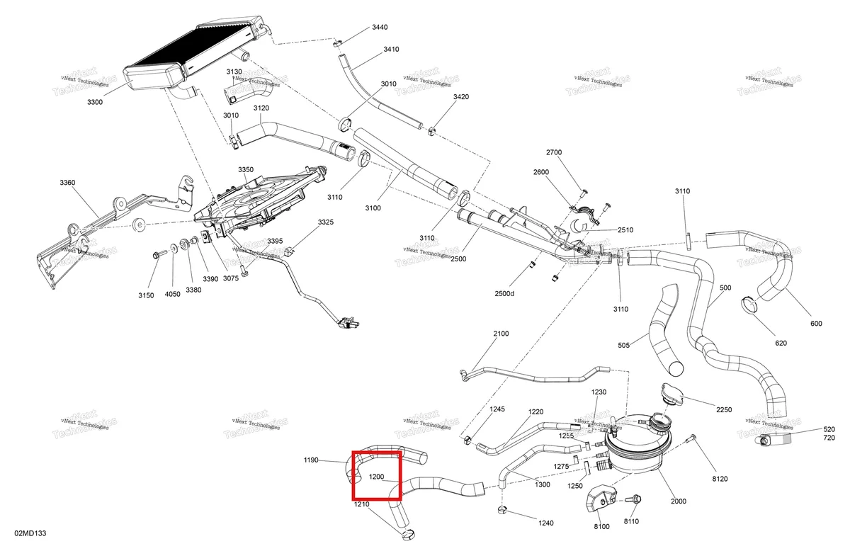 Деталь 509001164 на схеме узла 2024 Ski-Doo EXPEDITION 600R E-TEC - LE - AMRB - Northern Lichen - 154X24X1.5CST Track Engine - Cooling