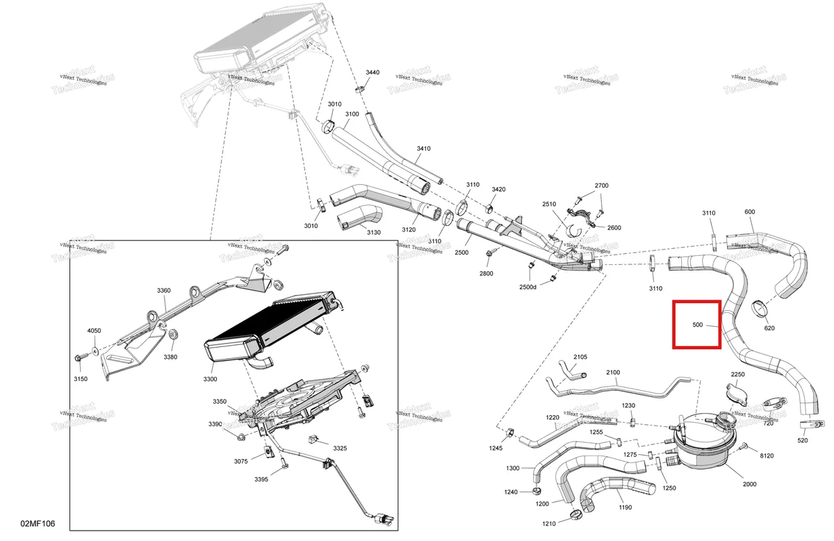 Деталь 509001456 на схеме узла 2026 Ski-Doo SKANDIC - SE - 600R E -TEC - AUTA - Catalyst Gray - 20X154X1.8C Track Engine - Cooling