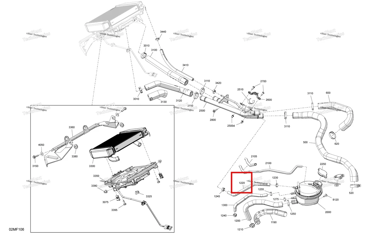 Деталь 509001461 на схеме узла 2026 Ski-Doo SKANDIC - SE - 600R E -TEC - AUTA - Catalyst Gray - 20X154X1.8C Track Engine - Cooling