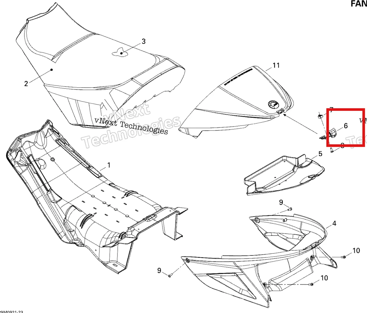 Деталь 510003917 (Защёлка) на схеме узла 2009 Ski-Doo GSX Fan Seat