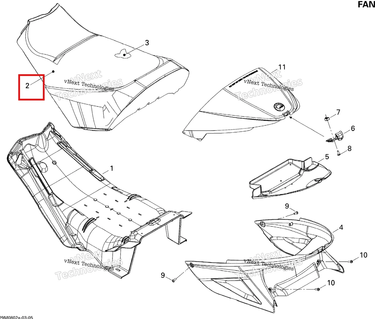Деталь 510004274 на схеме узла 2008 Ski-Doo MX Z 550F Seat Fan