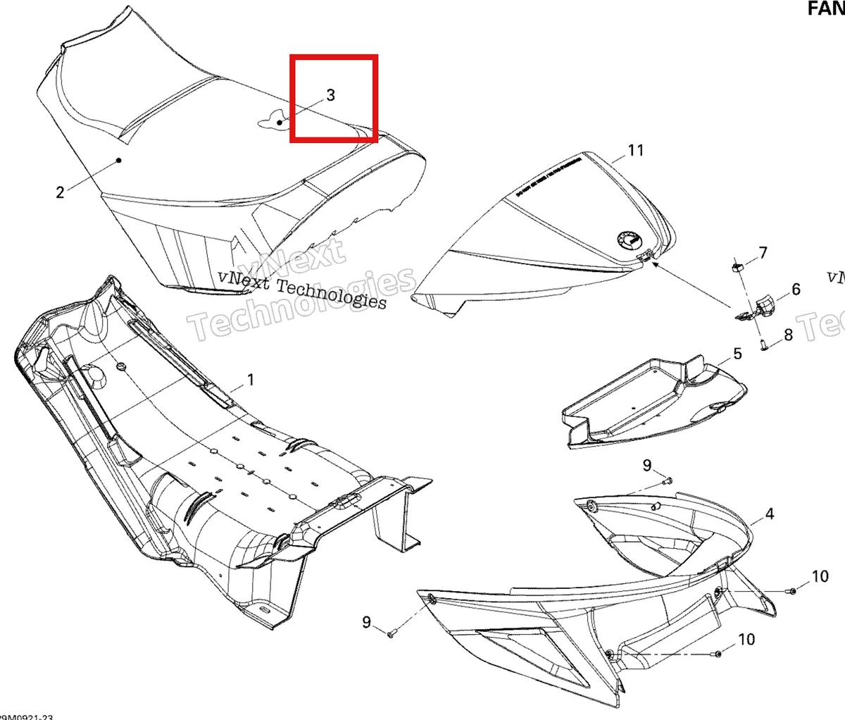Деталь 510004275 на схеме узла 2009 Ski-Doo GSX Fan Seat
