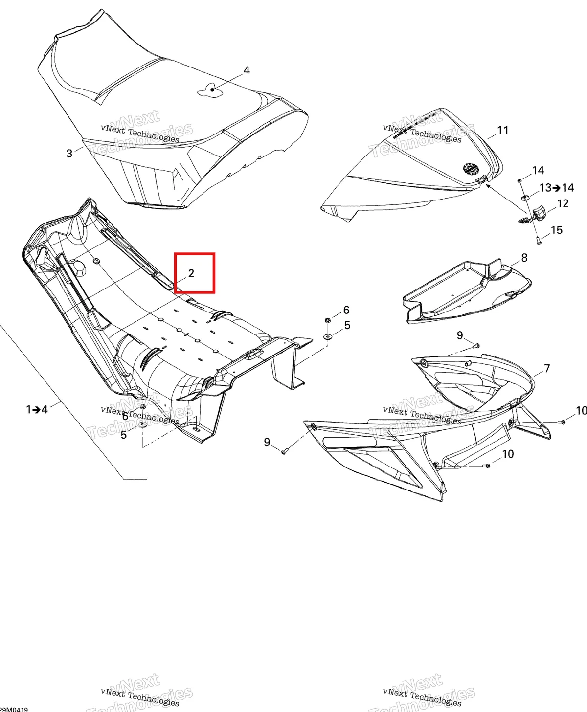 Деталь 510004308 на схеме узла 2005 Ski-Doo MX Z 600 HO SDI Renegade, Early Intro Seat