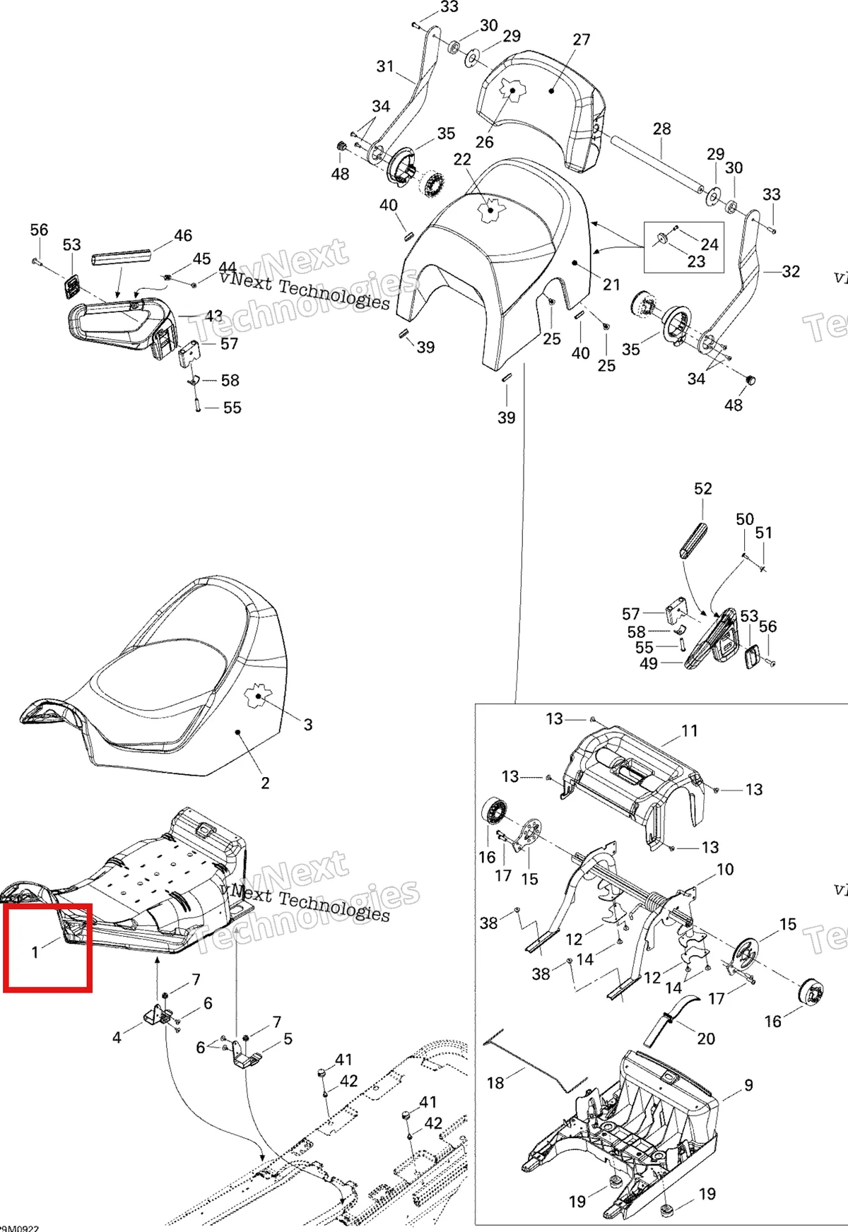 Деталь 510004353 на схеме узла 2009 Ski-Doo GTX Fan Seat
